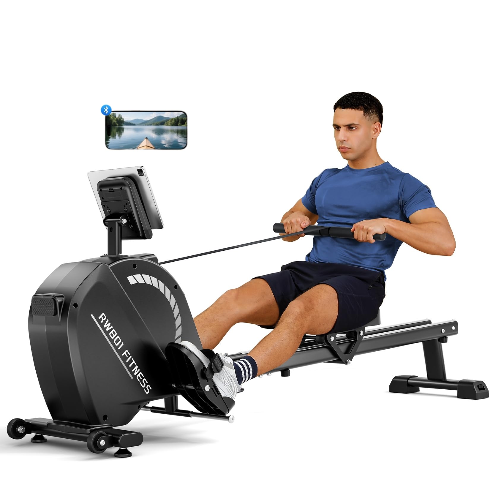 Dripex Magnetisches Rudergerät für Zuhause mit 16 Widerstandsstufen, Rudergerät für Zuhause mit LCD-Monitor & 158 kg Belastbar, Bluetooth-App Kompatibel, Perfekt für Ganzkörpermuskeltraining