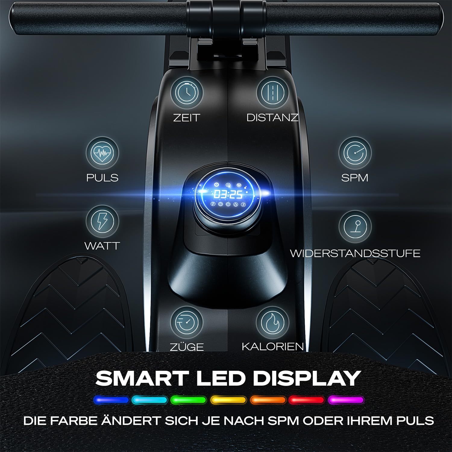 Sportstech PROwer Rudergerät für Zuhause, 32 Stufen Magnetwiderstand, LED Display, Dual Slide Rail, Bluetooth App kompatibel, leise, Ganzkörpertraining, Tablethalterung, vertikal verstaubar