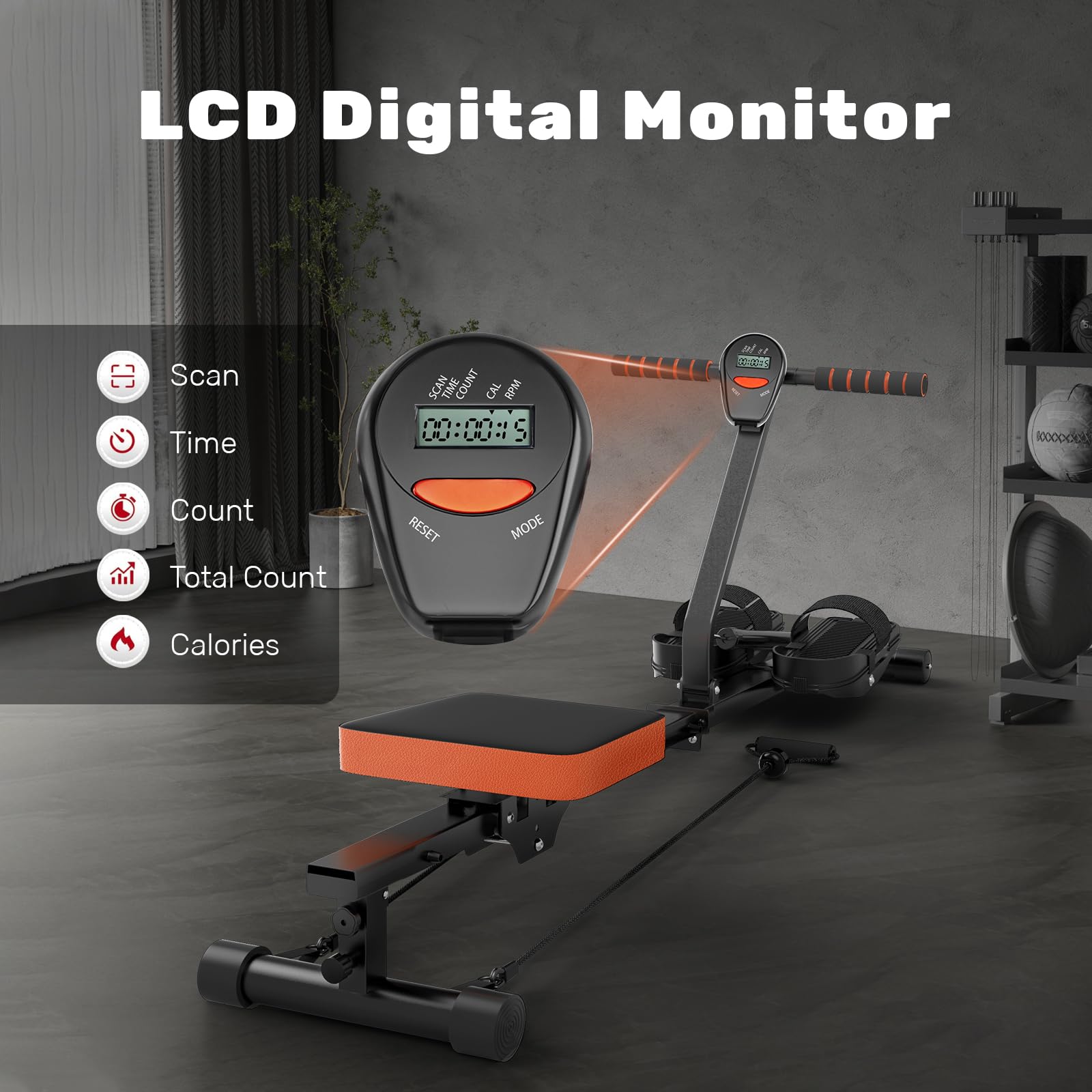 Dskeuzeew Rudergerät für zuhause Klappbar Hydraulisches Fitness-Rudergeräte mit 12-stufiger Widerstandsstufen, Trainingsgerät für das Ganzkörpertraining 120kg Gewichtskapazitä