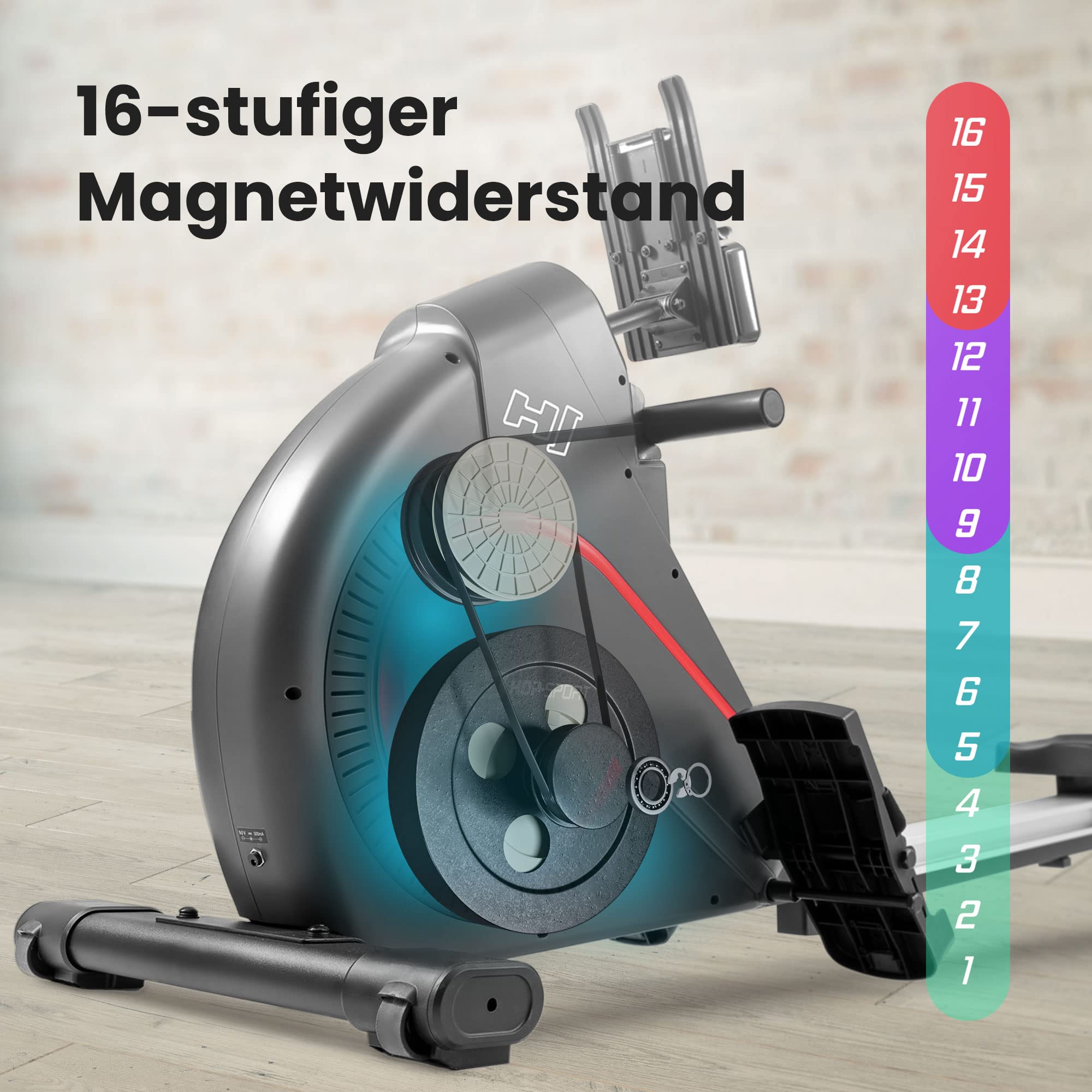 Hop-Sport HS-095R Rudergerät klappbar für zuhause – Rudermaschine mit Magnetwiderstand, LCD-Display, 12 Programmen, Wettkampfmodus und WATT-Funktion, bis 150kg