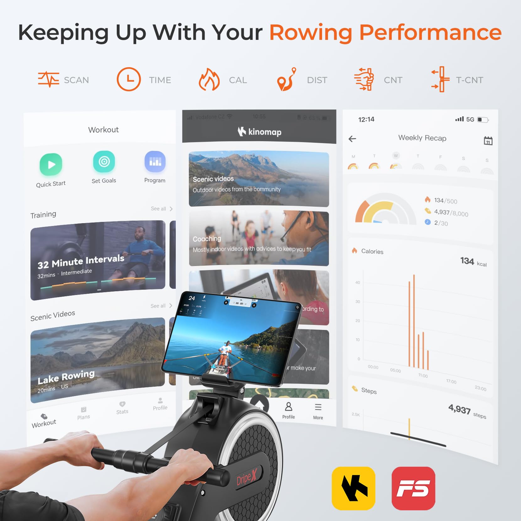 Dripex Magnetisches Rudergerät mit Aluminium-Gleitschiene, 16 Stufen einstellbarem Widerstand, maximale Gewichtskapazität von 265 Pfund für das Heim-Fitnessstudio, App/LCD-Monitor (Bluetooth)