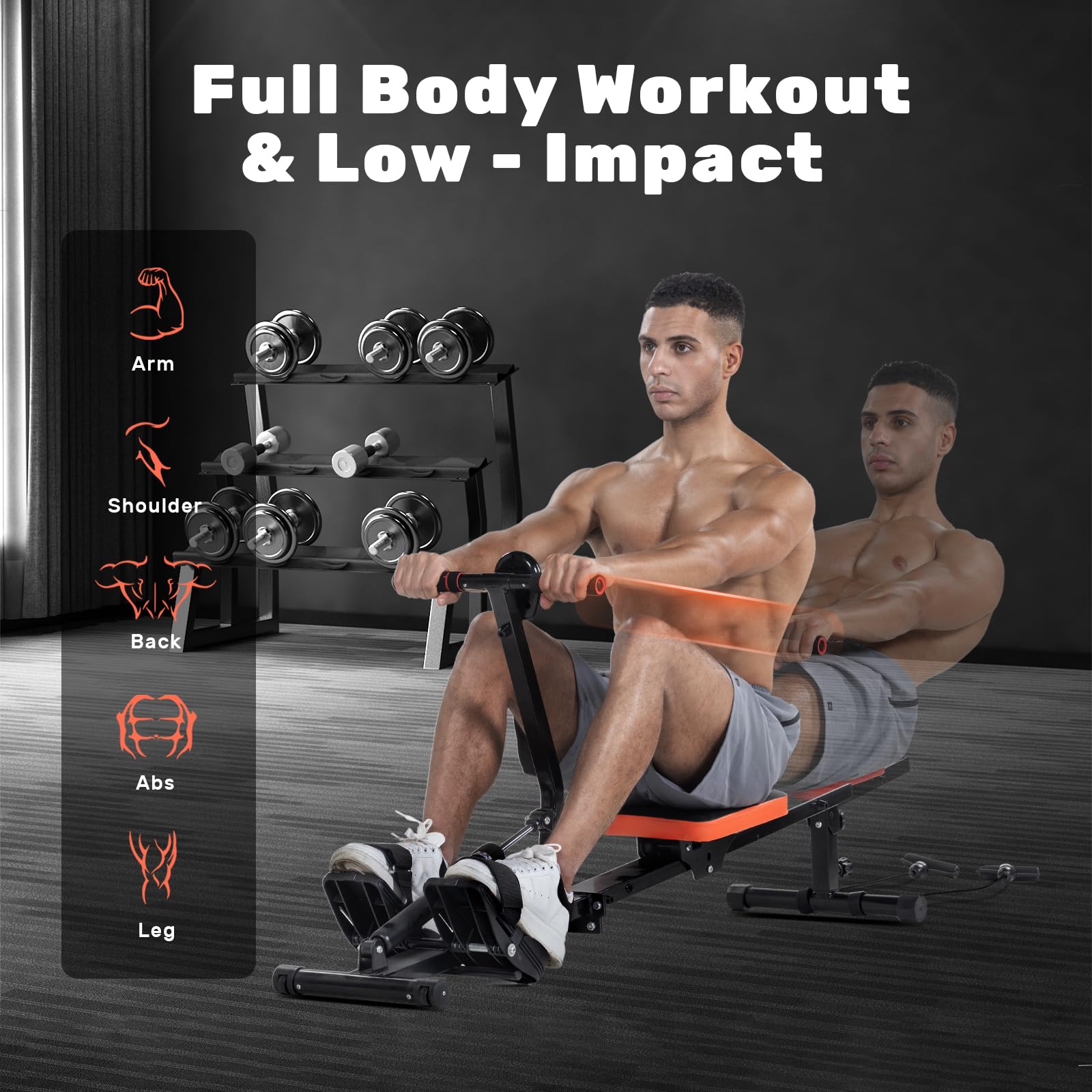 Dskeuzeew Rudergerät für zuhause Klappbar Hydraulisches Fitness-Rudergeräte mit 12-stufiger Widerstandsstufen, Trainingsgerät für das Ganzkörpertraining 120kg Gewichtskapazitä