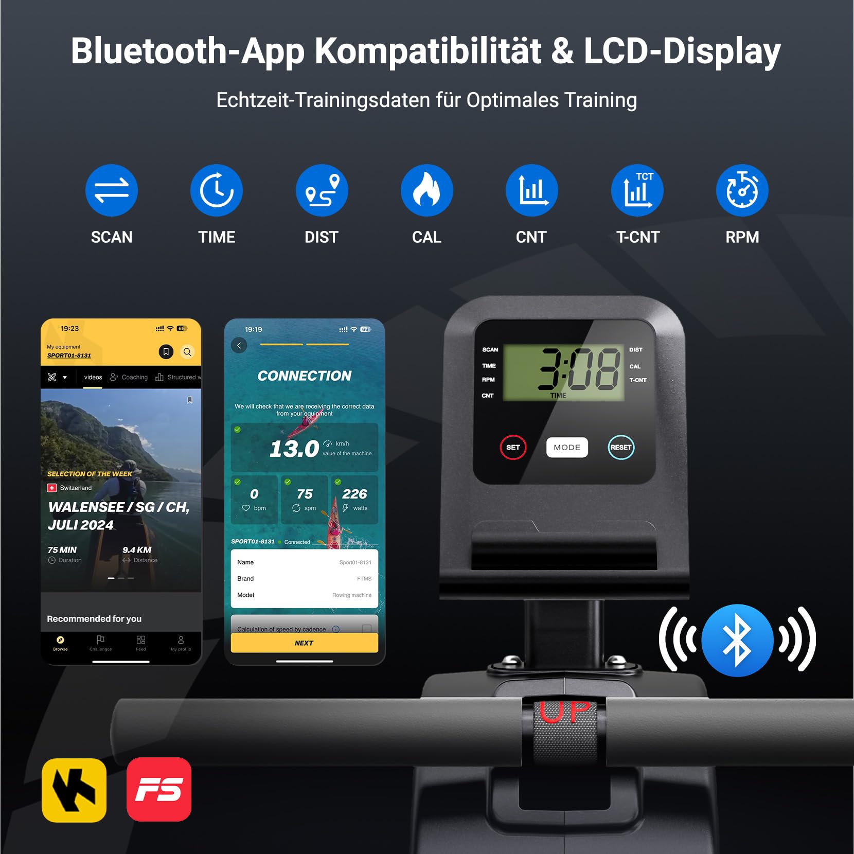 Dripex Magnetisches Rudergerät für Zuhause mit 16 Widerstandsstufen, Rudergerät für Zuhause mit LCD-Monitor & 158 kg Belastbar, Bluetooth-App Kompatibel, Perfekt für Ganzkörpermuskeltraining