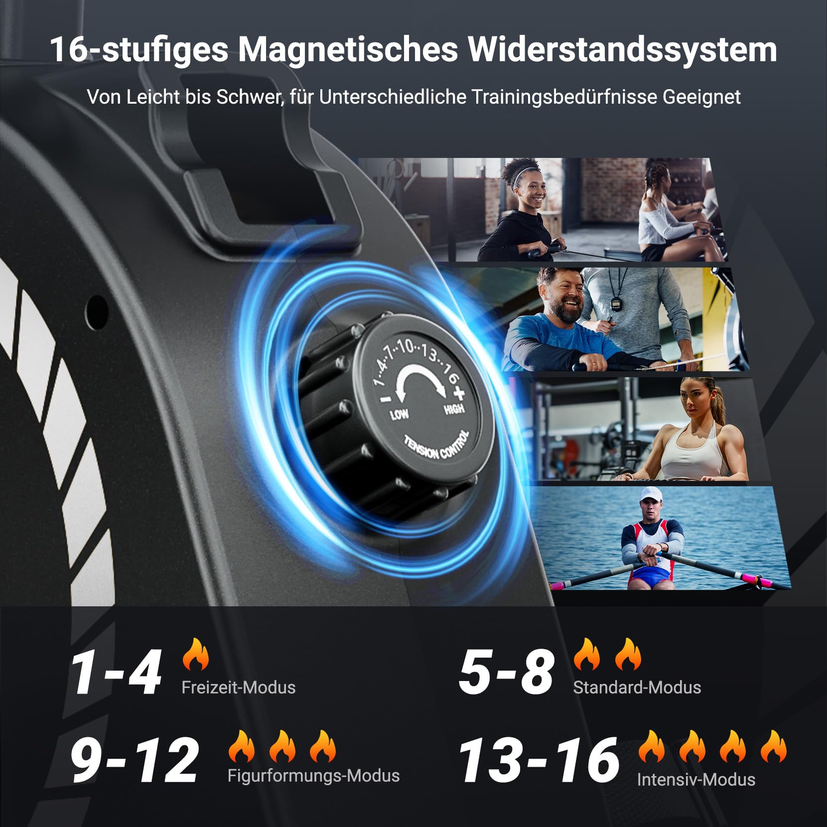 Dripex Magnetisches Rudergerät für Zuhause mit 16 Widerstandsstufen, Rudergerät für Zuhause mit LCD-Monitor & 158 kg Belastbar, Bluetooth-App Kompatibel, Perfekt für Ganzkörpermuskeltraining