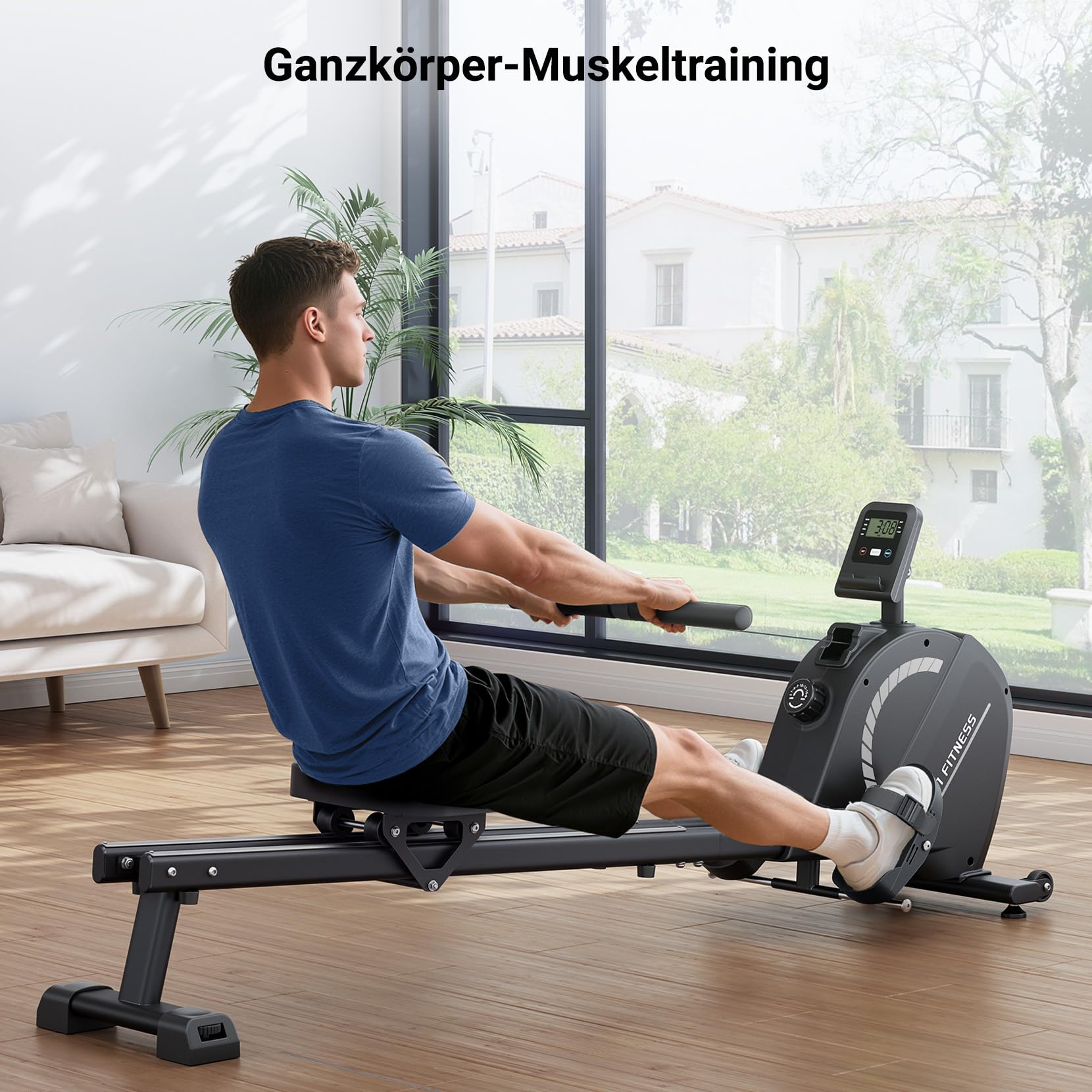 Dripex Magnetisches Rudergerät für Zuhause mit 16 Widerstandsstufen, Rudergerät für Zuhause mit LCD-Monitor & 158 kg Belastbar, Bluetooth-App Kompatibel, Perfekt für Ganzkörpermuskeltraining