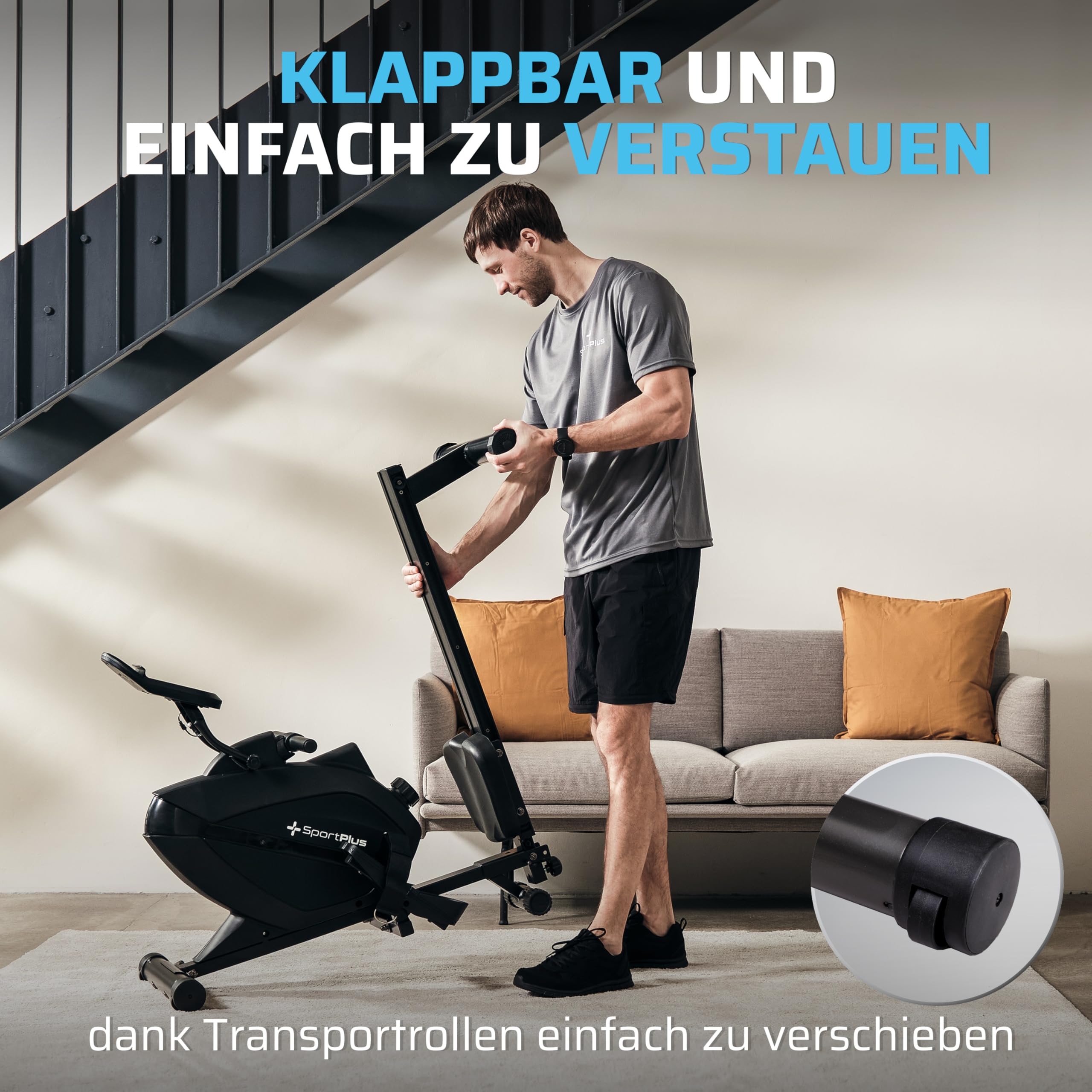 Rudergerät für zuhause klappbar - SportPlus Rudergerät klappbar extra leiser Magnetwiderstand - Rudermaschine für zuhause Kinomap - Rudergeräte Magnetwiderstand Trainingscomputer App Rowing Machine
