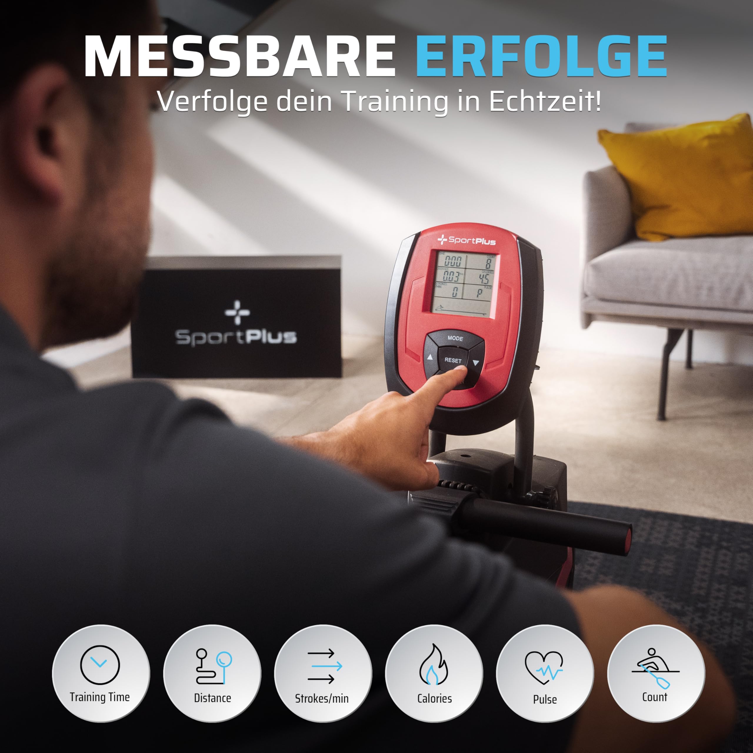 SportPlus Rudergerät für zuhause klappbar - extra leises Magnetbremssystem, Heimtrainer Rudergerät klappbar - Indoor Rudermaschine Fitness - Home Gym Fitness - Rudergerät bis 150kg