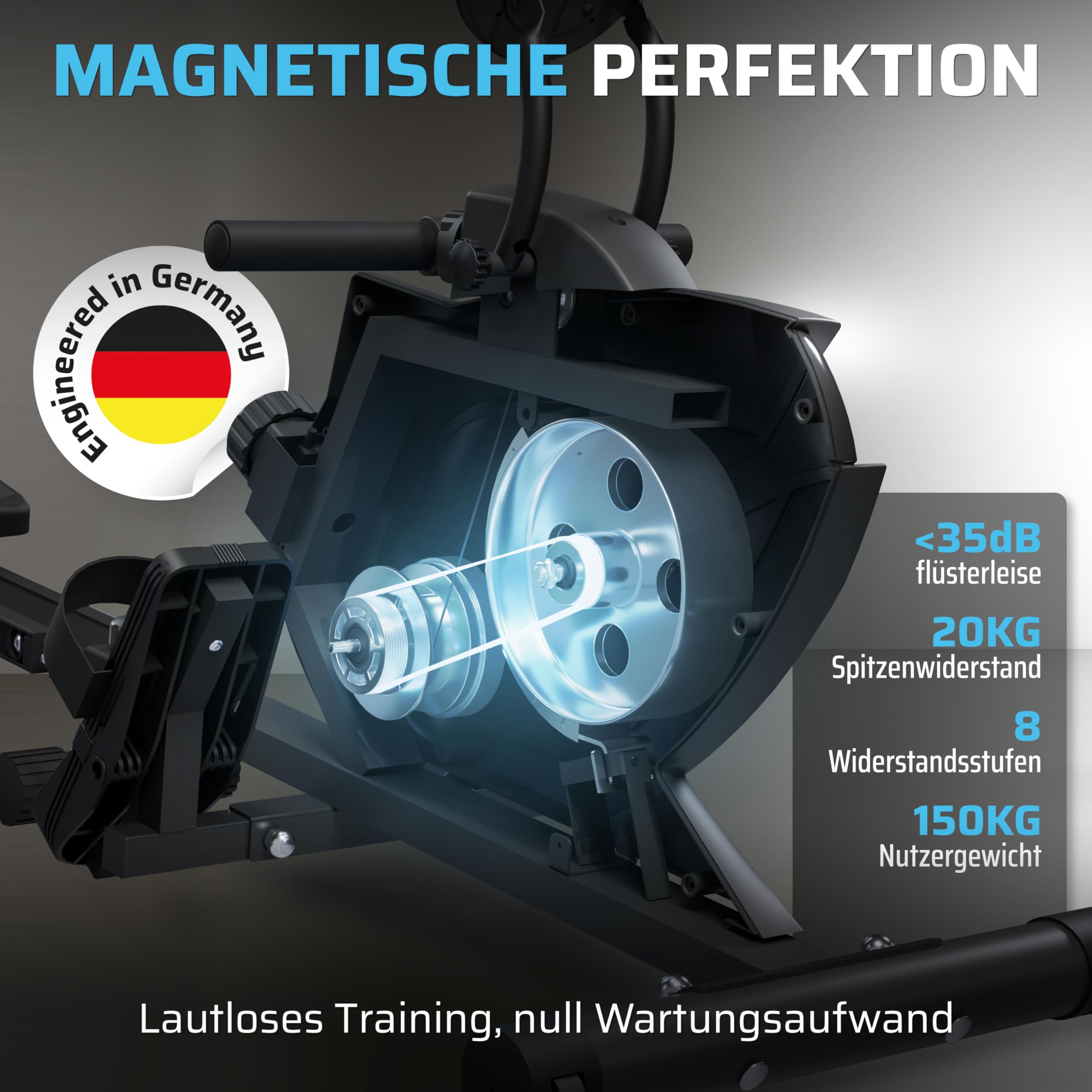 Rudergerät für zuhause klappbar - SportPlus Rudergerät klappbar extra leiser Magnetwiderstand - Rudermaschine für zuhause Kinomap - Rudergeräte Magnetwiderstand Trainingscomputer App Rowing Machine