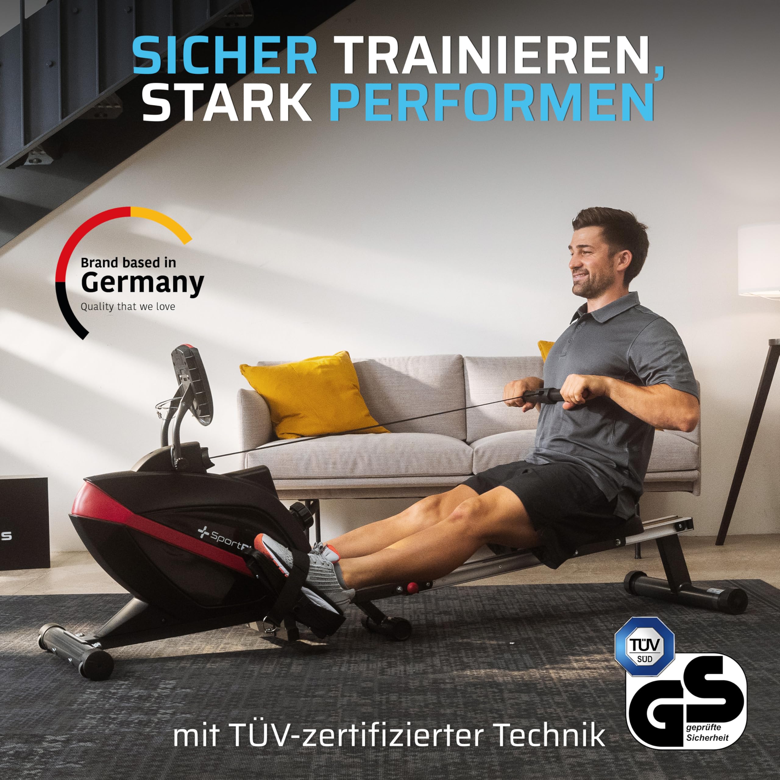 SportPlus Rudergerät für zuhause klappbar - extra leises Magnetbremssystem, Heimtrainer Rudergerät klappbar - Indoor Rudermaschine Fitness - Home Gym Fitness - Rudergerät bis 150kg