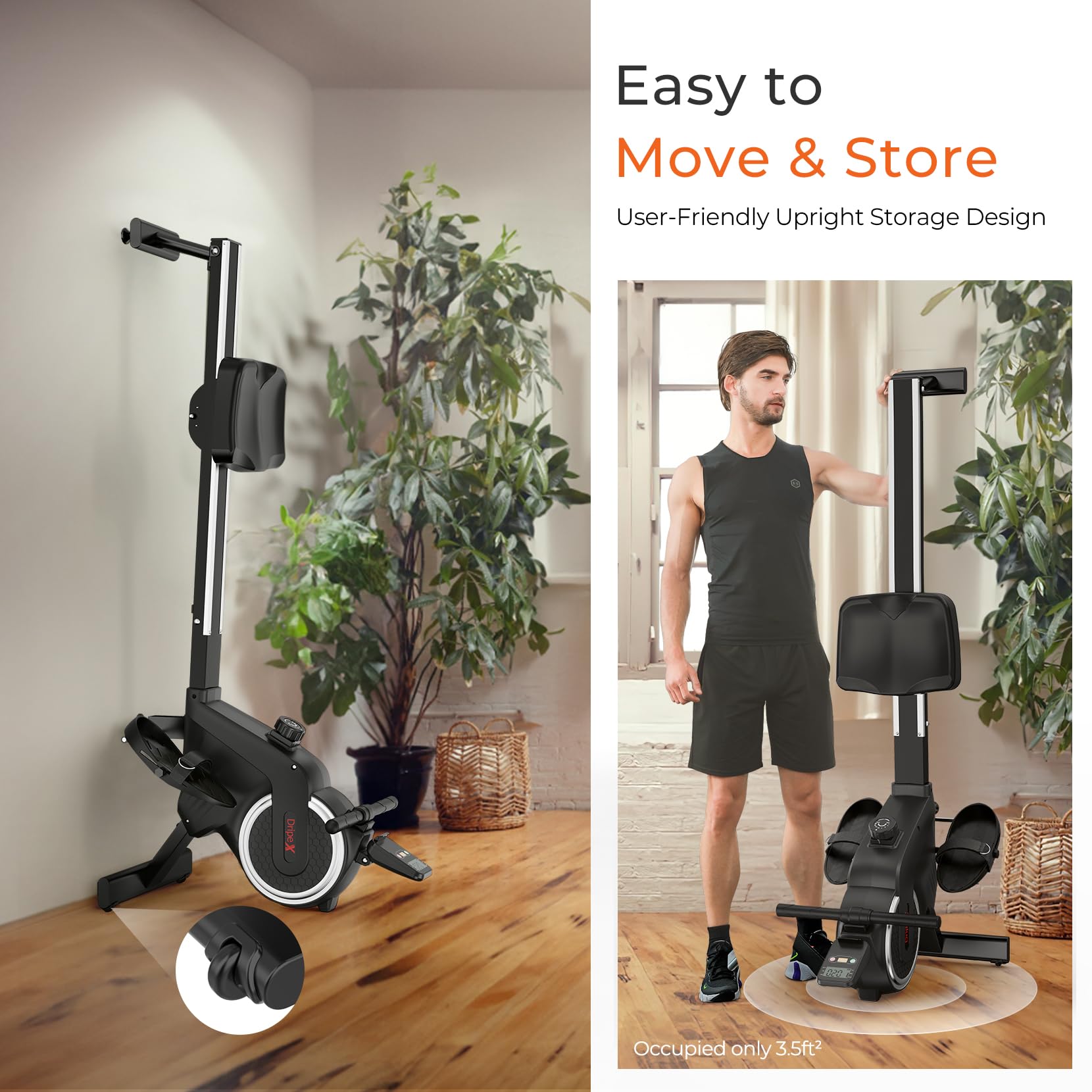 Dripex Magnetisches Rudergerät mit Aluminium-Gleitschiene, 16 Stufen einstellbarem Widerstand, maximale Gewichtskapazität von 265 Pfund für das Heim-Fitnessstudio, App/LCD-Monitor (Bluetooth)