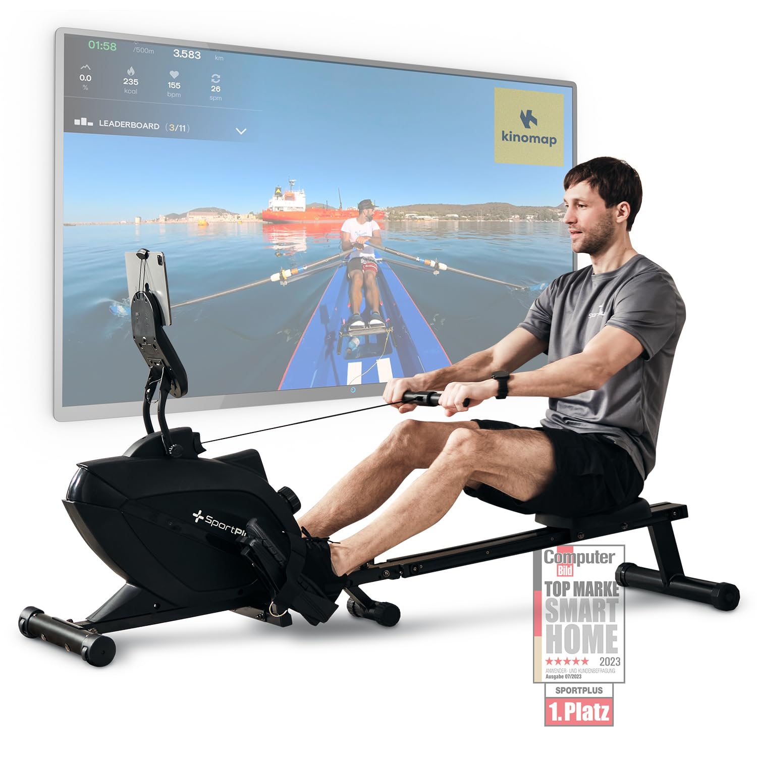 Rudergerät für zuhause klappbar - SportPlus Rudergerät klappbar extra leiser Magnetwiderstand - Rudermaschine für zuhause Kinomap - Rudergeräte Magnetwiderstand Trainingscomputer App Rowing Machine