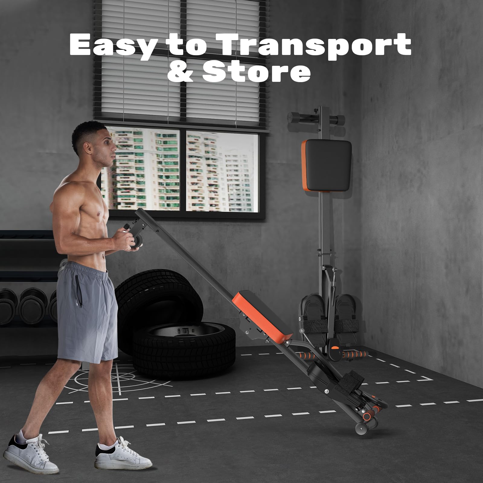 Dskeuzeew Rudergerät für zuhause Klappbar Hydraulisches Fitness-Rudergeräte mit 12-stufiger Widerstandsstufen, Trainingsgerät für das Ganzkörpertraining 120kg Gewichtskapazitä