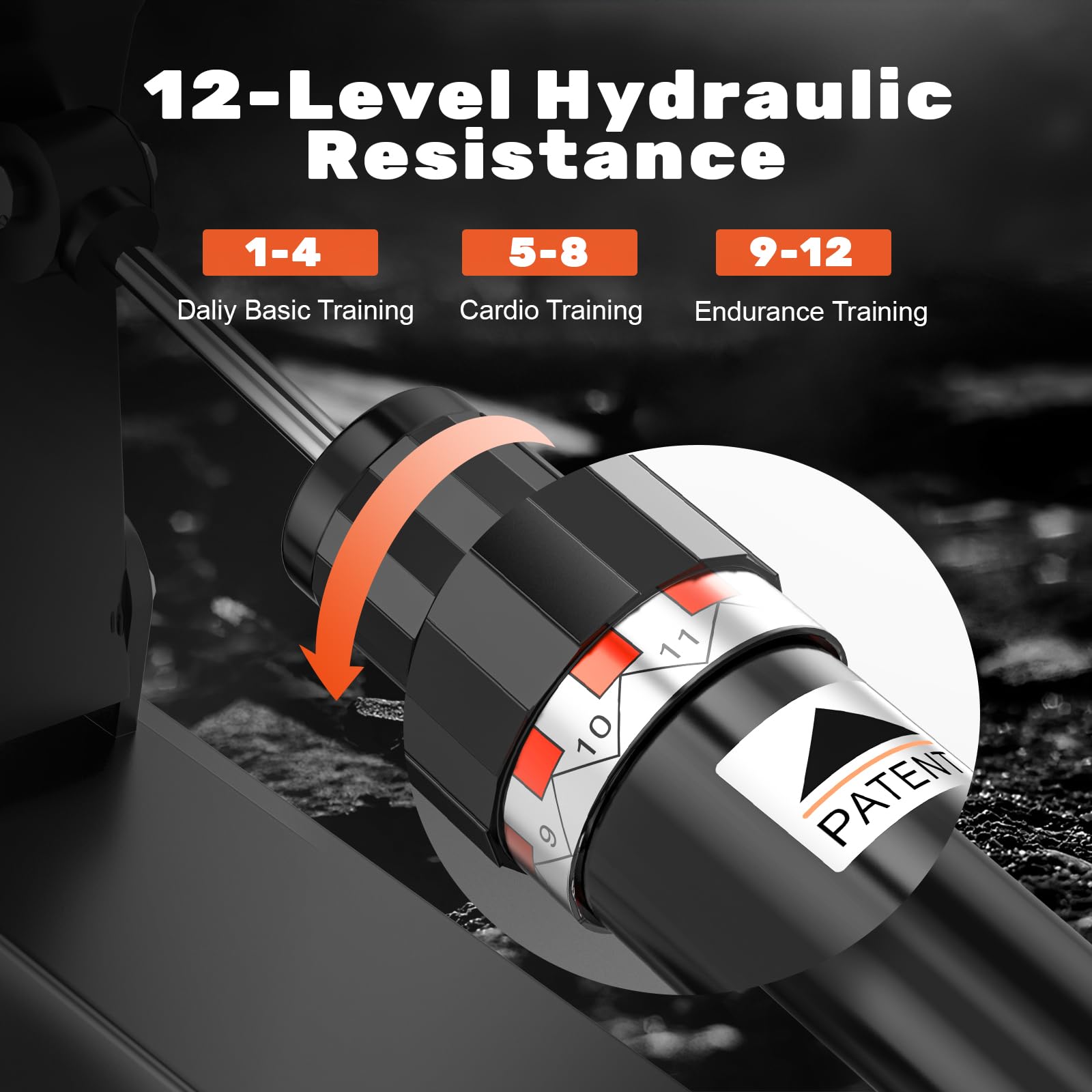 Dskeuzeew Rudergerät für zuhause Klappbar Hydraulisches Fitness-Rudergeräte mit 12-stufiger Widerstandsstufen, Trainingsgerät für das Ganzkörpertraining 120kg Gewichtskapazitä