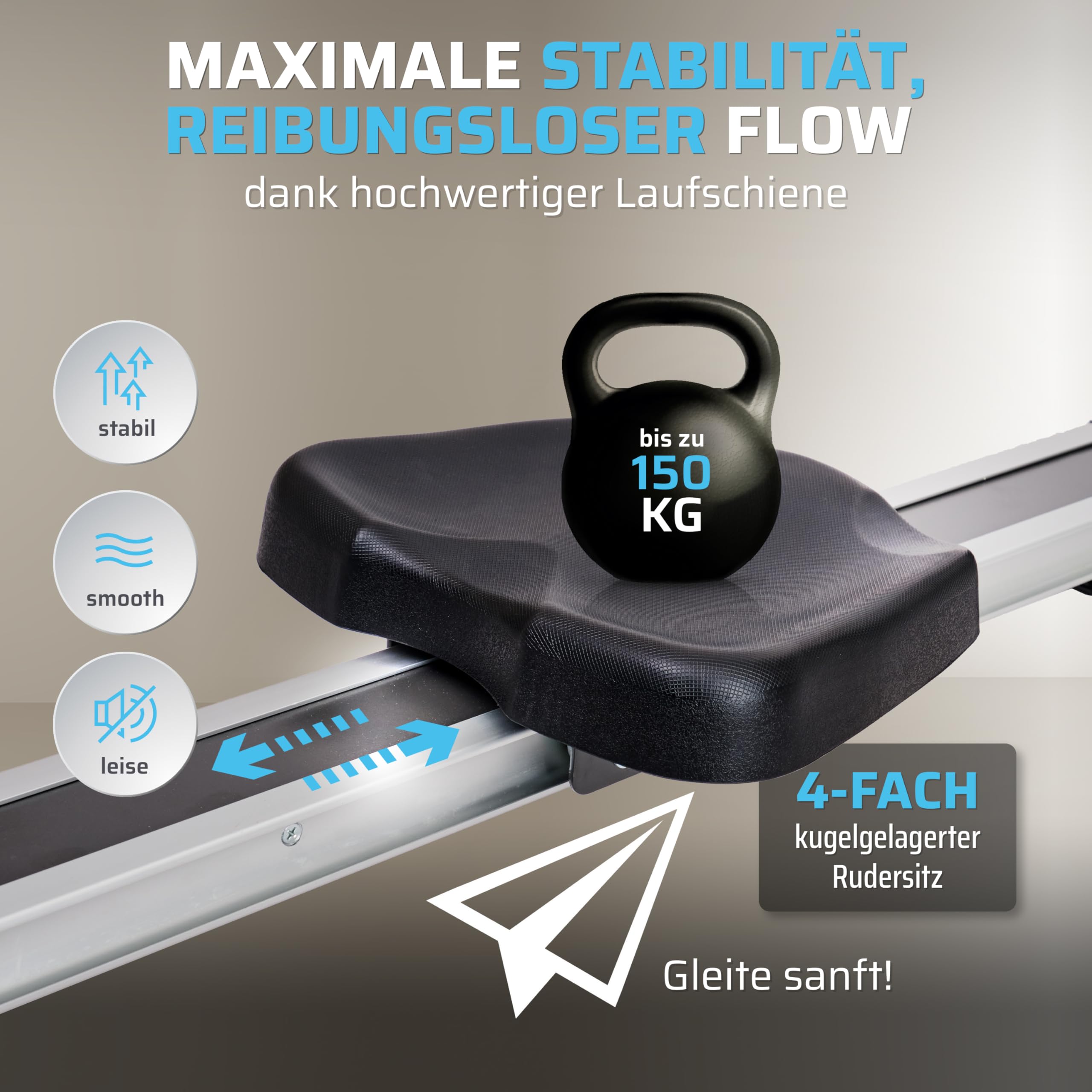 SportPlus Rudergerät für zuhause klappbar - extra leises Magnetbremssystem, Heimtrainer Rudergerät klappbar - Indoor Rudermaschine Fitness - Home Gym Fitness - Rudergerät bis 150kg